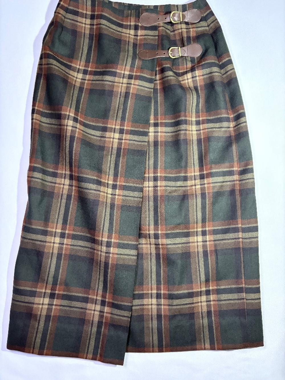 Vintage Lauren Ralph Lauren Green Label Plaid Wool Wrap Skirt 2P